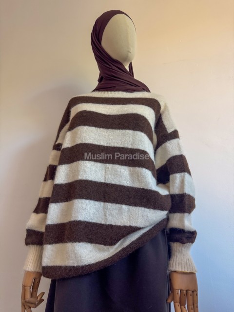 Pull long femme maille fine rayée - Muslim Paradise