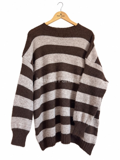 Pull long femme maille fine rayée - Muslim Paradise